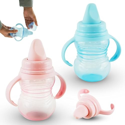 SRV Hub 2X BPA Free Baby Feeding Bottles 290ml | Pink and Blue Beaker Cups for Toddlers | Soft Spout Sippy Cups, Removable Handles Baby Feeding Drinking Bottles, Sippy Cup 6+ Months