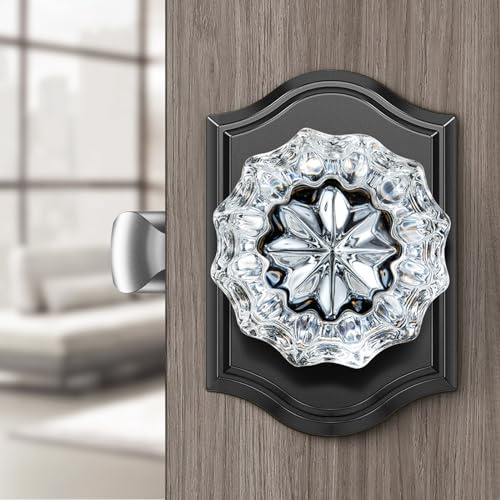 Calzibeno Crystal Door Knobs Interior, Black Glass Door Knobs with Lock for Privacy Use, Vintage Glass Crystal Doorknob for Interior Bedroom Bathroom Doors, Matte Black | Calzibeno Crystal Door Knobs, Oil Rubbed Bronze Privacy Door Knobs, 6 Pack