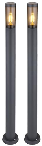 Stehlampe Wegeleuchte Pollerleuchte außen Gartenlampen anthrazit IP44 Standleuchte Terrasse, Edelstahl rauchfarben, 1x E27 Fassung, DxH 12,7x110cm, 2er Set