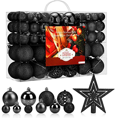 Aitsite 101PCS Palle di Natale 2CM/ 4CM/ 6CM Plastica Palle e Palline per L'Albero Impostare Ornamento Dell'Albero per la Decorazione dell'albero di Natale（Nero）