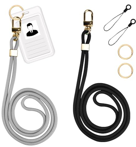 DIKEBAO 2PCS Cordon tour Cou pour Clés, Cordon Tour De Cou Porte-clés Lanière Lanière de Cou Cordon de Cou en Polyester Porte Badge Lanière Sangle de Clé avec Fermoir Mousqueton Pivotant(Noir et Gris)