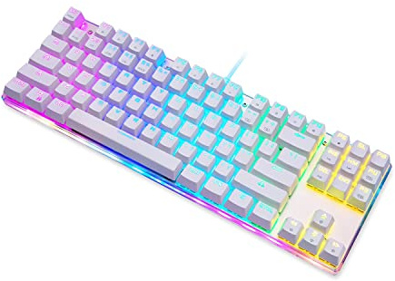 ZGFOZJGC Teclado mecánico Interruptor Rojo Azul Teclado mecánico retroiluminado de 87 Teclas para Juegos para PC/Mac Gamer, mecanógrafo (Color : White)