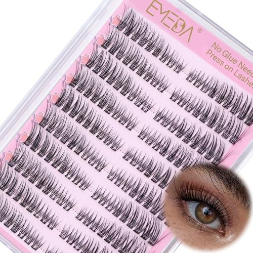EMEDA Selbstklebende Katzenaugenwimpern, Kleberlose Wimpernbüschel-Kit 120 Stück Wimpern zum Aufdrücken Vorgeklebte Wimpern mit Pinzetten-Set (Cateye01)