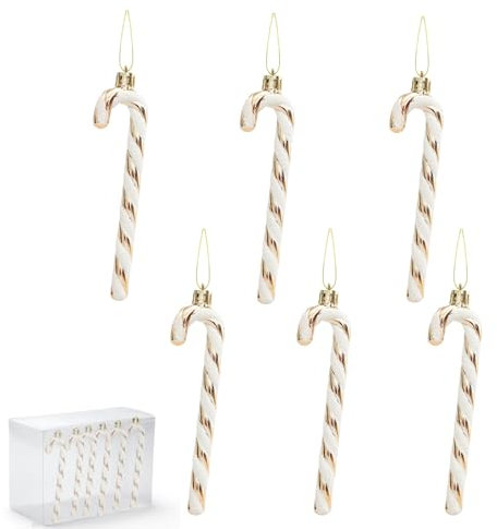 yayafunfun 6pcs Glitter Candy Cane Christmas Decoration for Xmas Tree Pendant Plastic Candy Cane for Christmas Ornaments (Champagne)