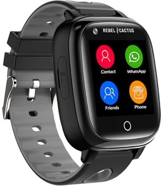 Rebel Cactus Kinder Smartwatch Schwarz – GPS & Telefonfunktion – 4G Uhr mit Kamera, Nachrichten, Musik, Schulmodus & Sicherheitszonen – Wasserdicht (IP67) – Ohne Vertragsbindung