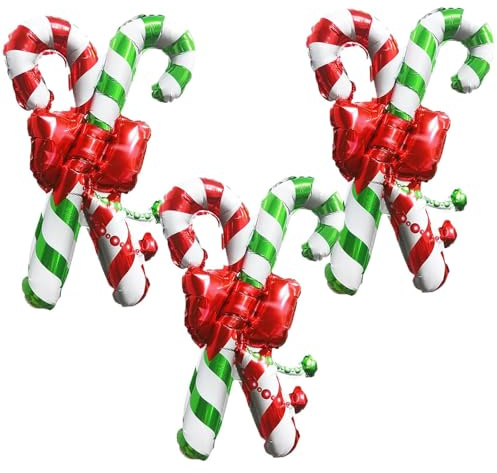Weihnachtsballons,3PCS Folienballon Weihnachten Deko,Folien Weihnachts Folienballons, Folienballon Zuckerstangen,Weihnachtsluftballon,für Weihnachten, Neujahr, Geburtstag, Partyzubehör (B)