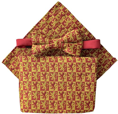 Herren Kummerbund-Set mit walisischer roter Drache und goldener Owain Glyndwr-Flagge (inkl. Fliege und Einstecktuch), Rot, Gold, Einheitsgröße