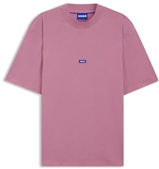 Hugo Maglietta da Uomo Nieros in Jersey di Cotone con Logo Toppa, Rosa Scuro, L