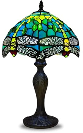 TIFFORA Tiffany Style Table Lamp, 10 Inch Stained Glass Shade Lamp, Decorative Table Lamp for Bedroom