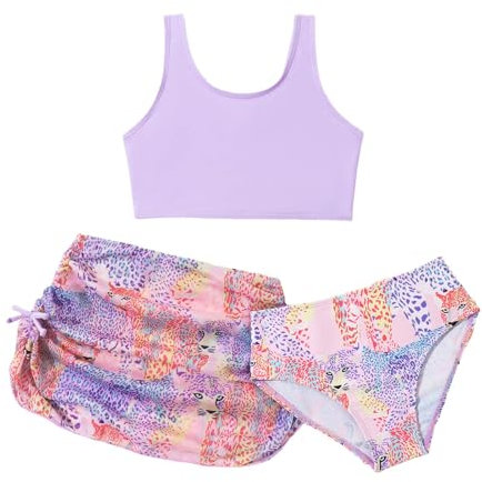 Sunfashion Bikini Mädchen Teenager Mit Shorts 3 Teilige Bikini Mädchen 110 Badeanzug Mädchen 128 Bikini Mädchen 146 Badeanzug 170/176 Mädchen Teenager Schwimmanzug Kinder Mädchen Ei(Purple, 6-7 Years)