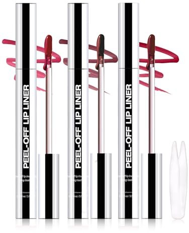 Erinde 3PCS Peel off Lip Liner Stains, Long Lasting Lip Stain Peel off, Women Waterproof Matte Lipstick, Transfer Proof Lip Tint, Highly Pigmented Color Lipliner #00+03+06