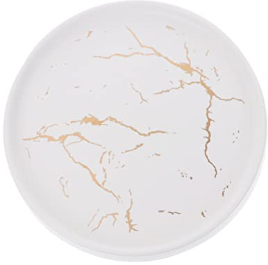 BESPORTBLE Plateau à Bijoux En Marbre Doré Céramique 20 Cm Rond Élégant Multifonction Assiette De Présentation Pour Bureau, Chambre Cuisine Rangement Accessoires