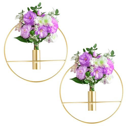 2 Pack Gold Wall Vases, Round Metal Wall Planters for Living Room & Bedroom, 20cm Iron Wall Decoration for Living Room, Elegant Wall Decor for Home Office Porch