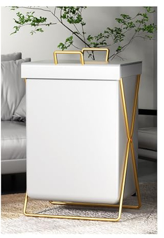 Panier à linge pliable avec sac en cuir, cadre en métal doré, panier pliable de luxe avec couvercle, trieur en X pour vêtements sales et jouets, bac de rangement