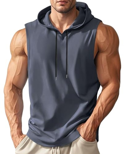 generisch T-shirt sans manches pour homme en coton avec capuche - Couleur unie - Débardeur de sport pour l'entraînement, la gym, le fitness, le bodybuilding