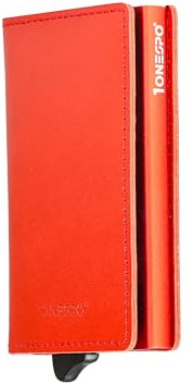1ONESPO kartenetui damen, Echtes gewachstes Leder, geölt, Rot, MAGNETIC SLIM, Minimalistisch
