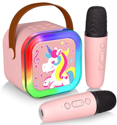 Karaoke Machine Kids with 2 Microphones, Mini Karaoke Machine for Girls, Portable Singing Toys for Ages 3 4 5 6 7 8 9 10 11 12 Years Old Birthday, Party, Pink Kids Karaoke Machine Toys