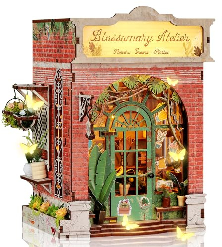 GalaSpark Puzzle 3D en Bois Maison de poupées Mini – Modèle de Laboratoire Floral avec LED, décoration Maison DIY, Cadeaux créatifs pour Adultes et Adolescents (Blooming Workshop)