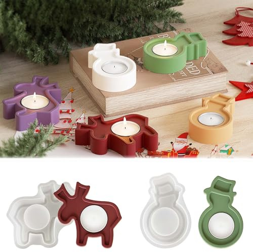 2 Silikonformen Gießformen Weihnachten, FORMVERSITY Silikonform Kerzenhalter Silikonform Elch Und Schneemann, silikonform Seife Gießform Kerzenhalter, silikonformen Kerzen für Stabkerzen Teelichter