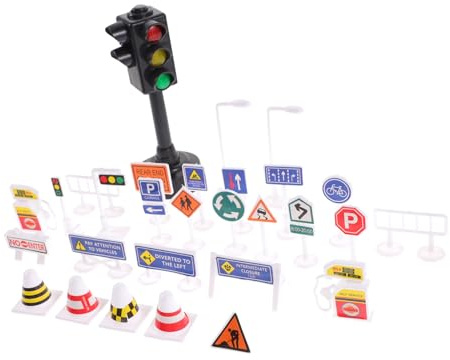 UKCOCO Jouet Éducatif de Signalisation Routière 29 Pièces en Plastique | Effet Réaliste, Scènes de Jeu et Interaction Parent-garçon et Filles, Sensibilisation à Sécurité pour Garçon et Filles