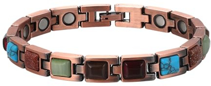 JewelryWe Kupfer Magnetarmband mit Türkis für Damen, Antik Magnetisch Kupferarmband Herz Sechseck Rechteck Link Verstellbares Armband mit Gauss Magneten reines Kupferschmuck für Frau Mutter