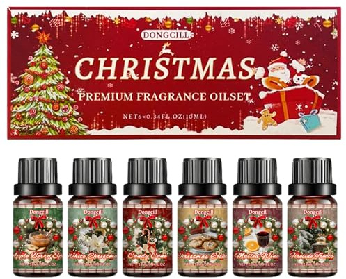 Navidad Aceites Esenciales para Humidificador, Natural Aromaterapia Aceites Aromáticos Set, aceites Esenciales para Difusor, Fresia, Menta, Eucalipto, Vainilla, Canela, Cedro