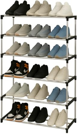 Generico Scarpiera Impilabile 6 Ripiani – Porta Scarpe Salvaspazio in metallo 60x30x90 cm con Giunti Neri, Scaffale Per Scarpe 6 ripiani Organizer Scarpe per Ingresso, Facile Montaggio -104524