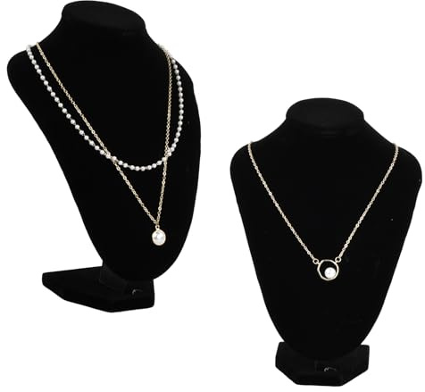 Ziyonix 2 Pièces Présentoir de Collier, 21 x 16 cm Buste de Présentoir à Bijoux, Porte-collier en Velours Noir, Collier Organisateur Buste pour Ras de Cou Pendentifs Chaînes et Colliers