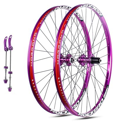 KUNYOS 26/27,5/29 Zoll Fahrrad Laufradsatz Scheibenbremse Schnellspanner Mountainbike Laufräder Alu Doppelwandfelge 32H Nabe Für 7-11 Fach Kassette,Lila,29inch