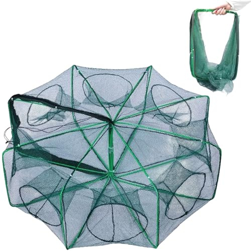 Pesoncarl Fiskfälla vikbar bärbar robust nylon automatisk krympning kräftfälla hopfällbart gjutnät 8 hål fisketillbehör
