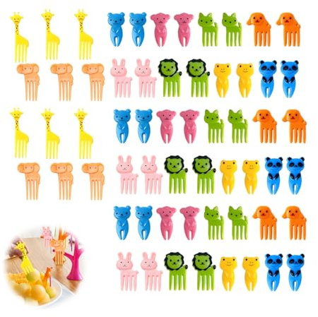 60 Fourchette à Fruits Enfant, Fourchettes à Fruits Bento à Motifs Cure Dents Accessoires pour Boîtes à Bento Pics à Fruits Animaux Pics à Fruits pour Boîtes à Lunch Goûter Fêtes d'anniversaire