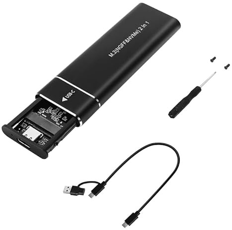 Boîtier SSD M.2 NVMe/SATA (10 Gbit/s) – Boîtier externe USB-C/A double interface en aluminium, compatible avec les SSD B&M/M-Key 2230-2280 (câble 2 en 1)