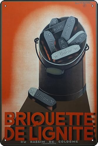 1930 Briquette De Lignite - Metal Tin Sign, 8×12 Inch for War Poster Wall Decor, Military History Vintage Style