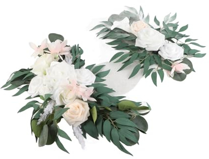 SIXRUN Simulazione di Fiori per Nuziale Set di Festoni Decorativi per Feste, 2 Festoni di Fiori Artificiali per Sfondo di Matrimonio, Materiale in Tessuto di Seta Plastica (204.00)