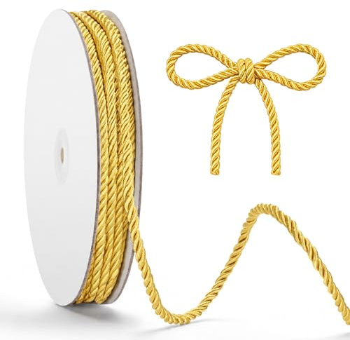 jijAcraft Gold Dekokordel 5mm x 9m: 3-Fach Gedrehte Kordel für Weihnachten | Zierkordel für Geschenkverpackung, Polyester-Kordelband für Weihnachten, Glanzkordel für Hochzeit, Floristik und DIY