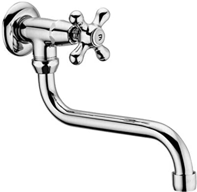 Schläfer 3460210 | Auslaufventil, Chrom Messingkörper, zur Wandmontage, Nostalgie Wandarmatur 1/2 Kaltwasserhahn für Waschbecken, Geräuscharmer Luftsprudlerschwenkbarer Schwenkbarer S-Auslauf 200 mm.