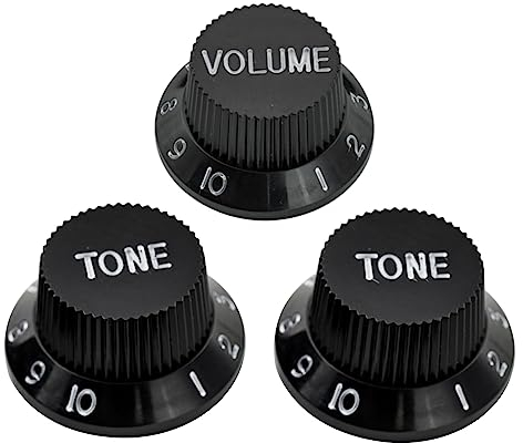 Musiclily Strat Potiknöpfe 1 Volume 2 Tone Knobs Set für Metrische Poti Strat Style E-Gitarre, Schwarz(3er Set)
