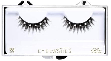 W WIDMANN MILANO Party Fashion - Künstliche Wimpern mit Strass | Schwarze Spitzenwimpern mit Klebstoff für Karneval und Mottoparty