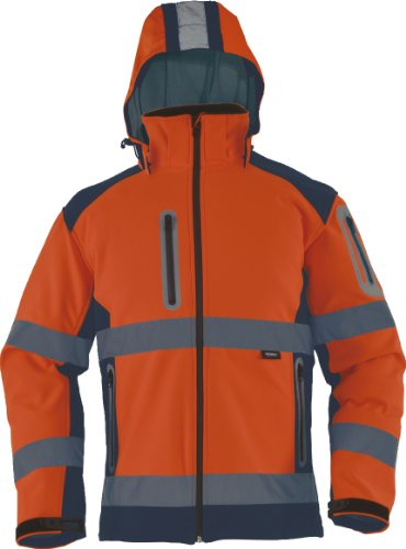 TRIUSO Wasserabweisende Warnschutzsoftshelljacke mit heraustrennbarer Kapuze in orange VW177OS in Größe L