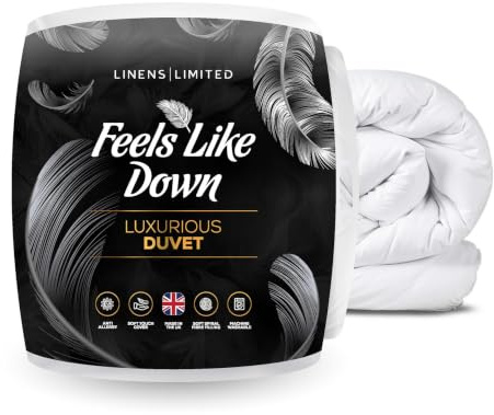 Linens Limited Double Duvet 13.5 Tog, Made in the UK, Feels Like Down, Luxurious Quilt, Soft and Comfy, Ultra-Fine Siliconised Hollowfibre, Machine Washable (White)