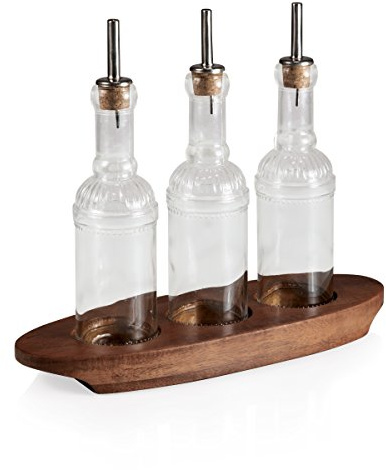 TOSCANA - a Picnic Time Brand Fabio Viviani Oliera 3-Bottle Cruet Set with Acacia Stand