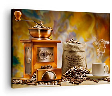 ARTTOR Bilder auf Leinwand 70x50cm Wandbild Küche - 2592 | Kaffee Getreide Mühle Klein Wanddekoration Wohnzimmer Schlafzimmer Küche Wanddeko Wand Kunstdruck Wandkunst Wall Decor ARTTOR