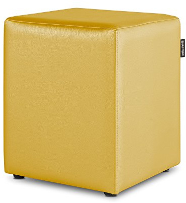 Happers Sitzwürfel aus Kunstleder Senffarben. Sitzhocker und Fußstütze für das Wohnzimmer oder Schlafzimmer