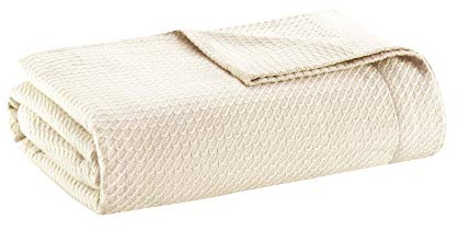 Madison Park 100% Egyptian Cotton Lightweight Summer Blanket, Breathable Waffle Knit Design, Soft Cozy All-Season Throw for Bed, Couch or Sofa, Ivory Cream King Size (108x90)