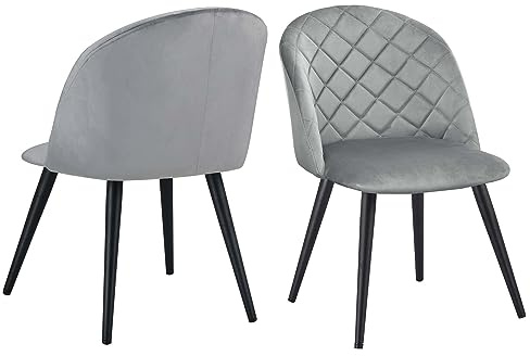 Duhome Esszimmerstuhl 2er Set, Samt Schminktisch Stuhl Retro Design Polsterstuhl mit Rückenlehne für Küche Esszimmer Lounge Wohnzimmer, Grau