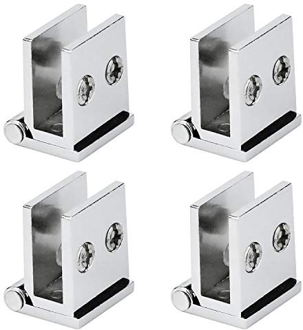 Lot de 4 Charnière pour Porte en Verre, Angle Ouverture 0° Charnières de Serrage de Meuble de Cuisine, Vitrine, Douche, pour Verre Epaisseur de 5 mm à 8 mm