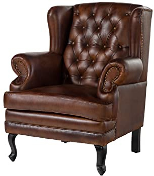 MASSIVMOEBEL24.DE | Ohrensessel Echtleder 88x80x108 braun Chesterfield #101