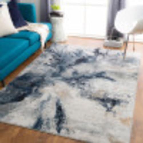 Livabliss New York Wohnzimmer modern – Abstrakt Design in Marmor Optik für Wohnzimmer 200x275 cm, Esszimmer, Schlafzimmer - Marmor e groß, weicher Kurzflor in Blau, Grau und Beige