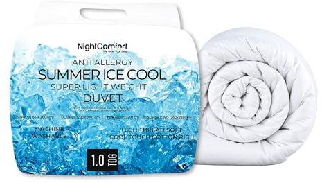 Night Comfort 1 Tog Anti Allergy Summer Ice Cool Duvet Single - Super Lightweight Microfibre Hotel Quality White Bedding Quilt