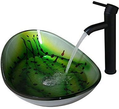 chicstyleme Waschbecken Glas Boots Becken L55 x B35 x H11cm Waschtisch Glas Waschbecken mit Wasserhahn gehärtetem Glas Arbeitsplatte Waschbecken mit Wasserablauf Set